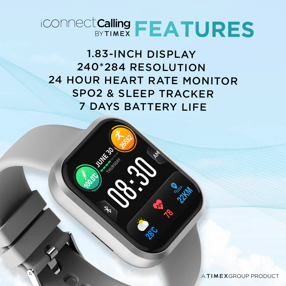 Timex iConnect Calling Smartwatch|1.83 inches (4.64 cm) TFT Display with 240x284 Pixel Resolution|Single Sync Bluetooth Calling|AI Voice Assist|100 Sports Modes|200 Watchfaces|Upto 7 Days Battery (Normal Usage) - TWIXW204T - Image 3