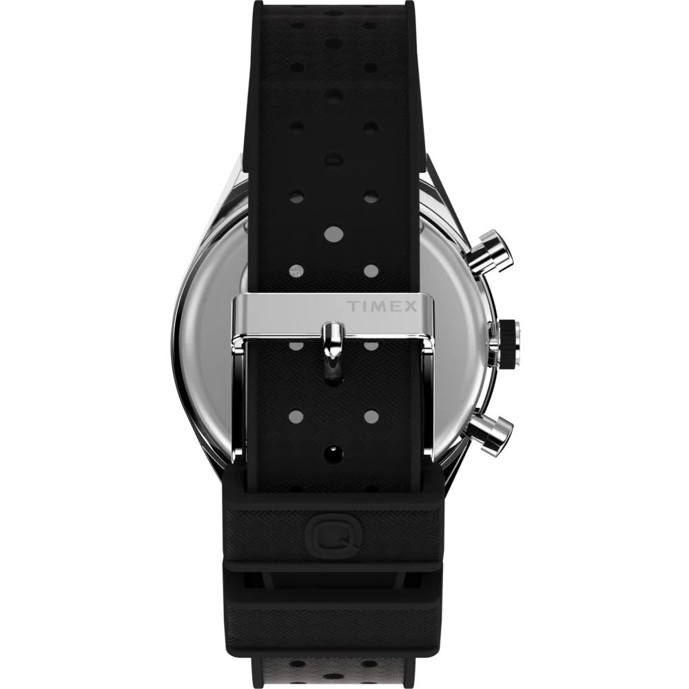 Q Timex 3-Time Zone Chronograph 40mm Synthetic Rubber Strap Watch - Image 2