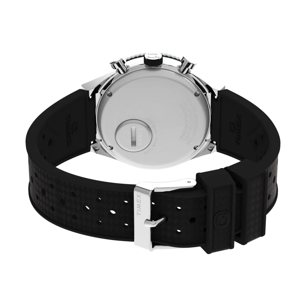 Q Timex 3-Time Zone Chronograph 40mm Synthetic Rubber Strap Watch - Image 3