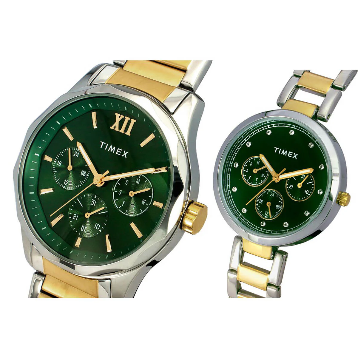 Timex Empera Pairs Green Dial Round Case Multifunction Function Watch -TW00PR278 - Image 2