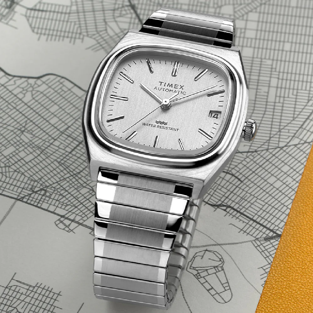 Timex Automatic 1983 E Line Reissue 34mm Stainless Steel Expansion Band Watch - Image 2