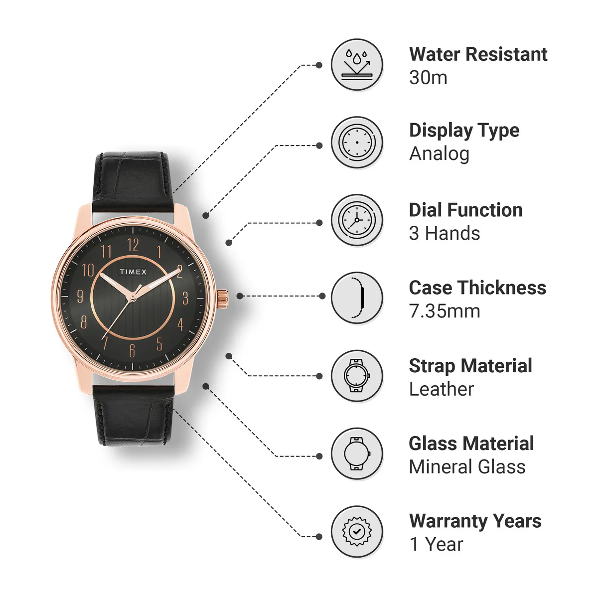 Timex Fashion Collection Premium Quality Men Analog Black Dial Coloured Quartz Watch, Round Dial with 41mm Case width - TWNTG07SMU02 - Image 3
