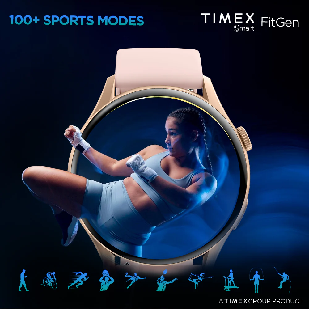 Timex FitGen 1.43 Round AMOLED Smartwatch with 466x466 Pixel Resolution|Single Sync Bluetooth Calling| Rotating Crown| Metallic Body|Always On Display|AI Voice Assist|100 Sports Modes|200 Watchfaces|Upto 7 Days Battery(Normal Usage) - TWTXW503T - Image 4