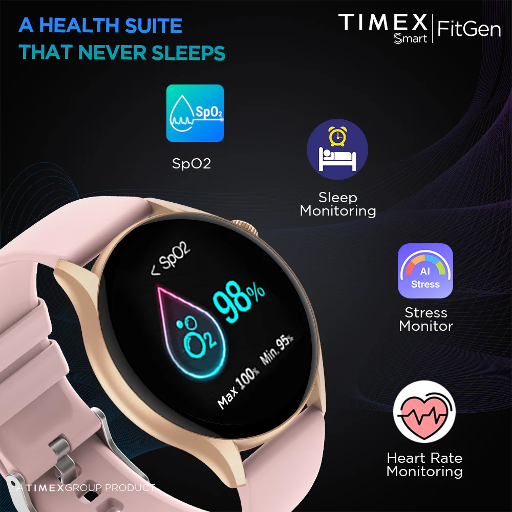 Timex FitGen 1.43 Round AMOLED Smartwatch with 466x466 Pixel Resolution|Single Sync Bluetooth Calling| Rotating Crown| Metallic Body|Always On Display|AI Voice Assist|100 Sports Modes|200 Watchfaces|Upto 7 Days Battery(Normal Usage) - TWTXW503T - Image 5
