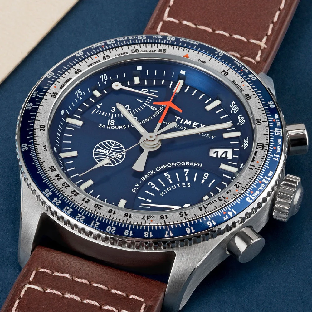 Timex Fly Back Chronograph x Pan Am® 43mm Leather Strap Watch  - Image 2