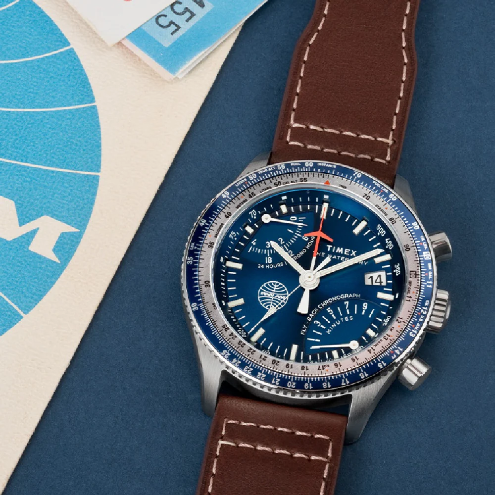 Timex Fly Back Chronograph x Pan Am® 43mm Leather Strap Watch  - Image 6