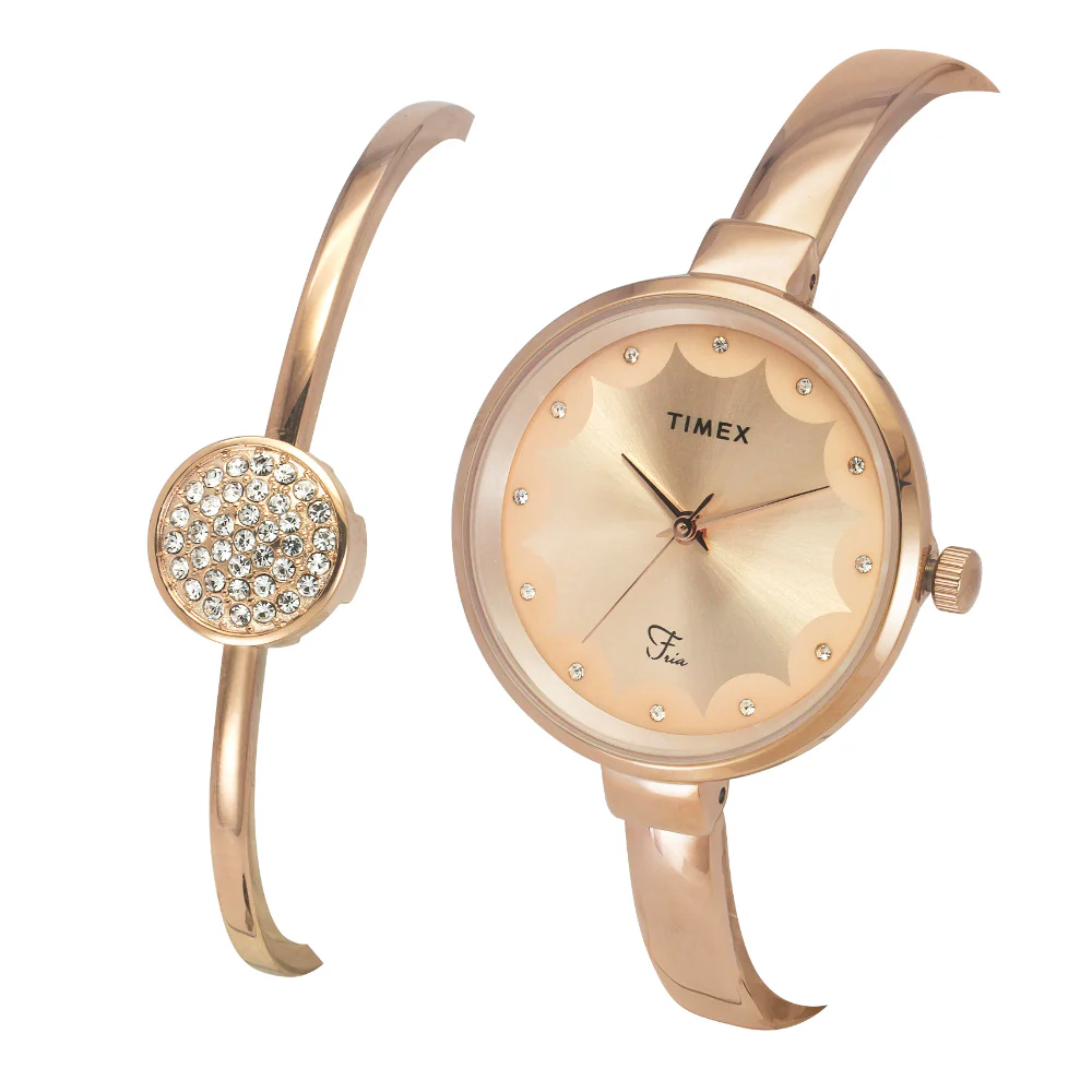 Timex Fria Women Rose Gold Round Dial Analog Watch with Bracelet - TWEL18502 - Image 2