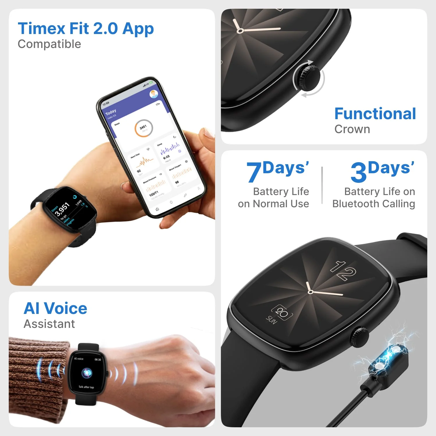 Timex iConnect Calling Ace 1.83(4.6 cm) 3D UI Display with Functional Crown and BT Calling Smartwatch For Unisex - TWIXW1500T - Image 5