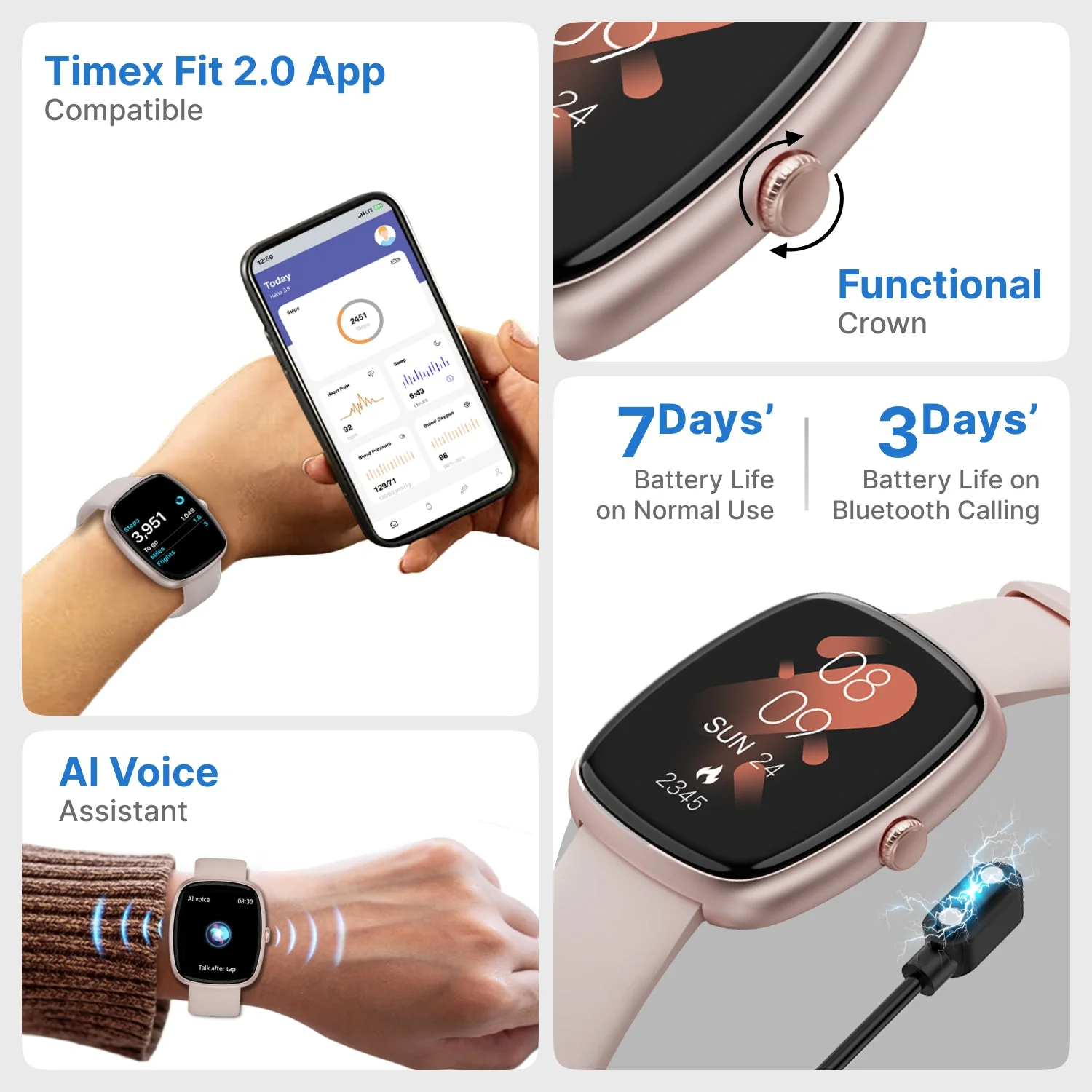 Timex iConnect Calling Ace 1.83 inches (4.6 cm) 3D UI Display with Functional Crown and BT Calling Smartwatch For Unisex - TWIXW1501T - Image 7