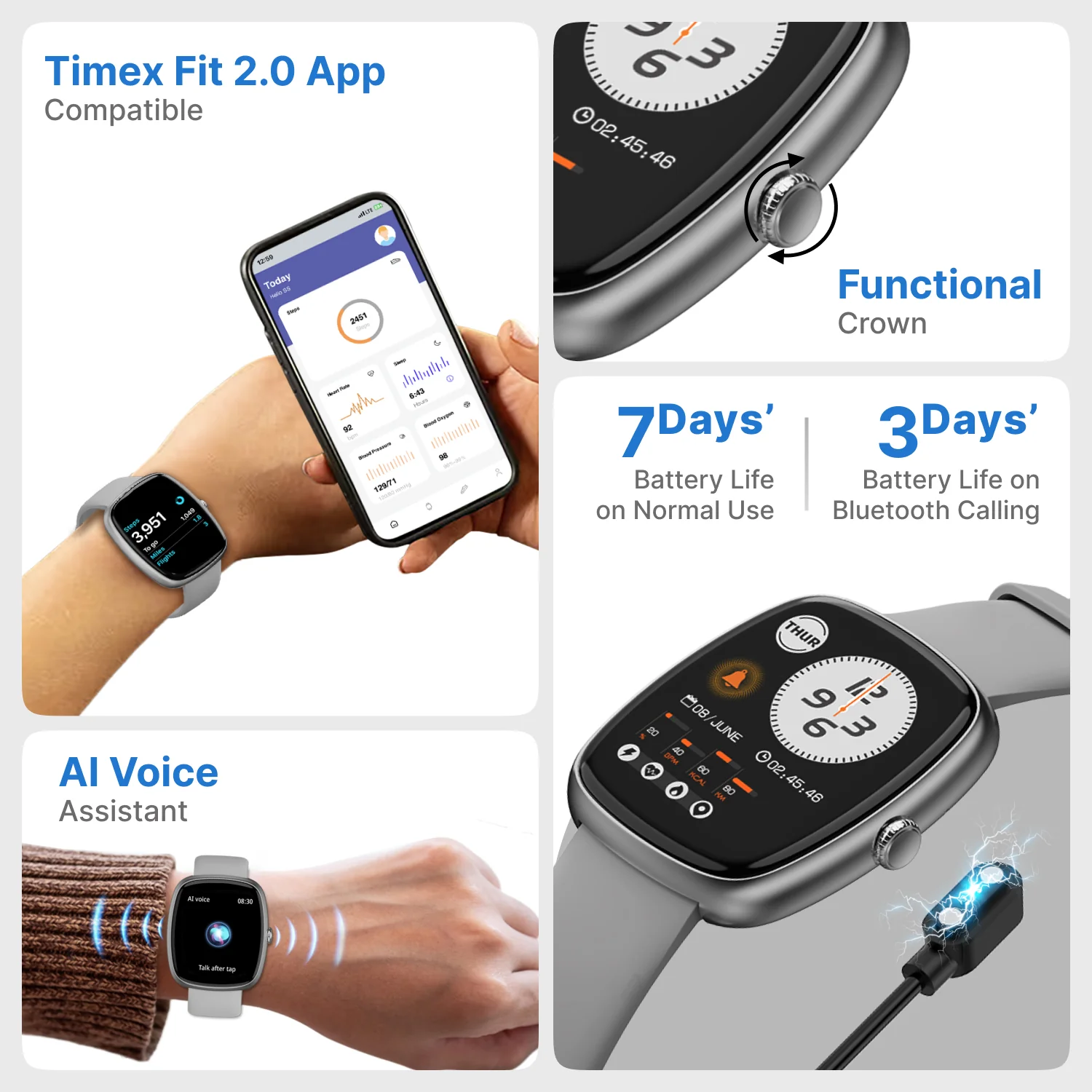 Timex iConnect Calling Ace 1.83 inches (4.6 cm) 3D UI Display with Functional Crown and BT Calling Smartwatch For Unisex - TWIXW1502T - Image 14