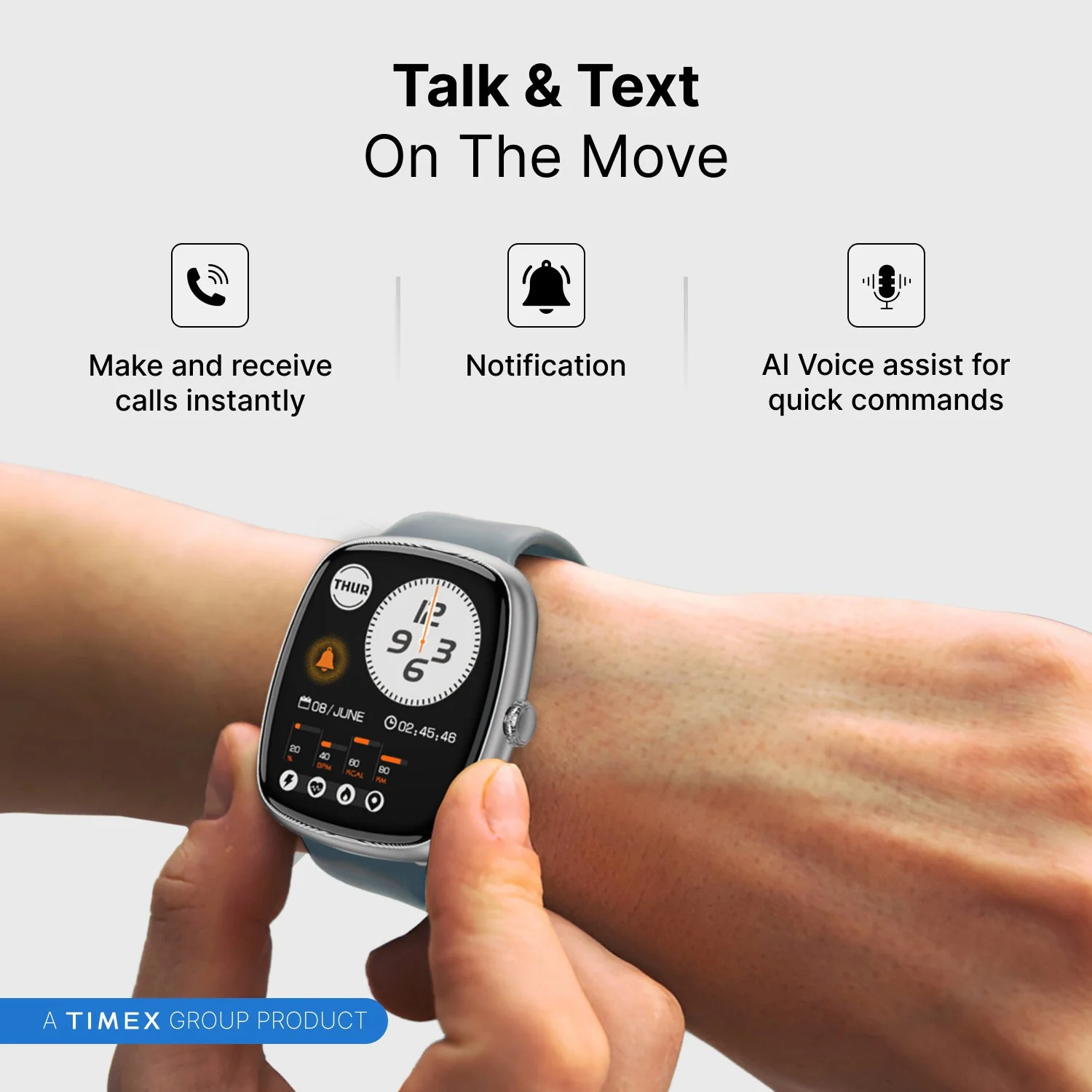 Timex iConnect Calling Ace 1.83 inches (4.6 cm) 3D UI Display with Functional Crown and BT Calling Smartwatch For Unisex - TWIXW1502T - Image 4