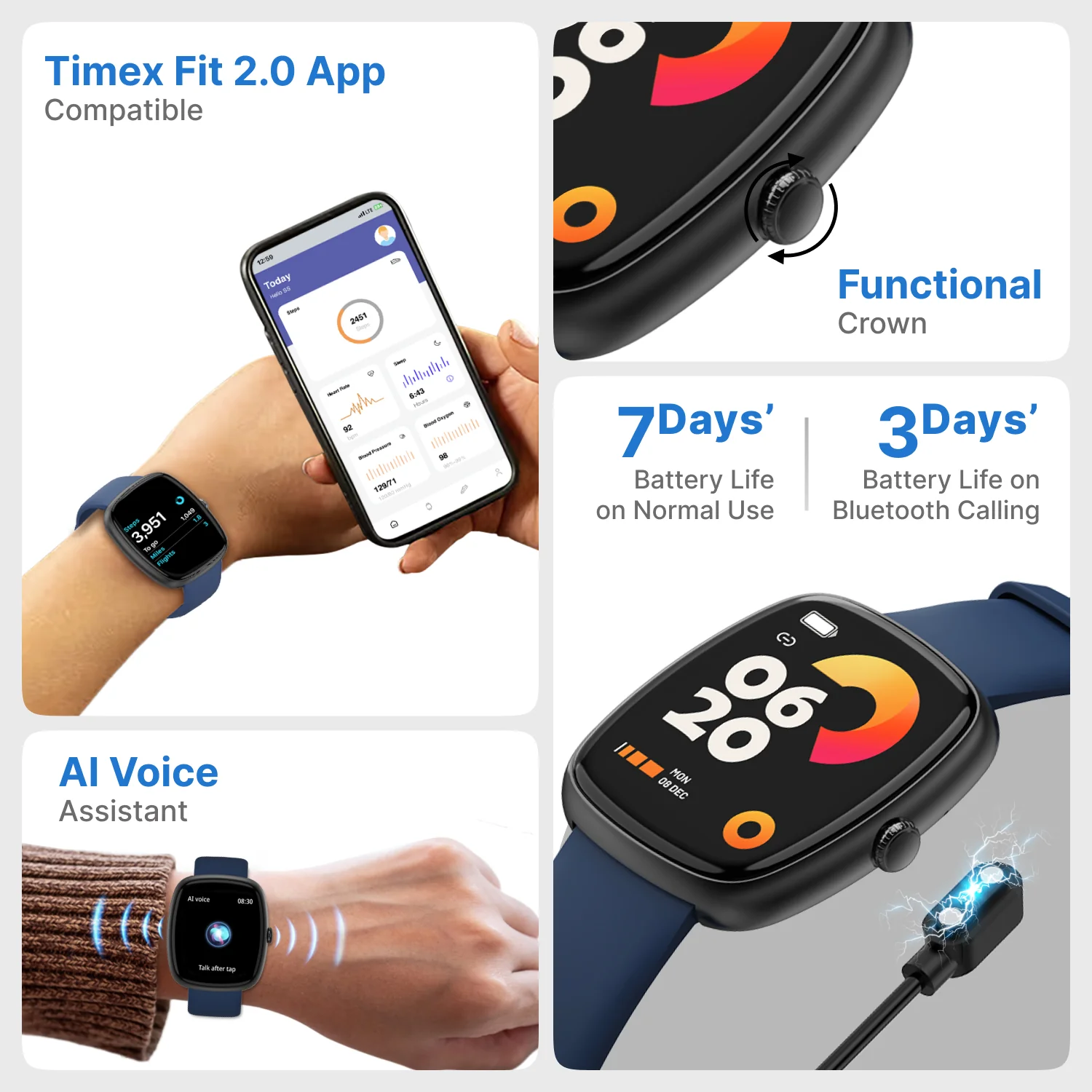 Timex iConnect Calling Ace 1.83 inches (4.6 cm) 3D UI Display with Functional Crown and BT Calling Smartwatch For Unisex - TWIXW1503T - Image 14
