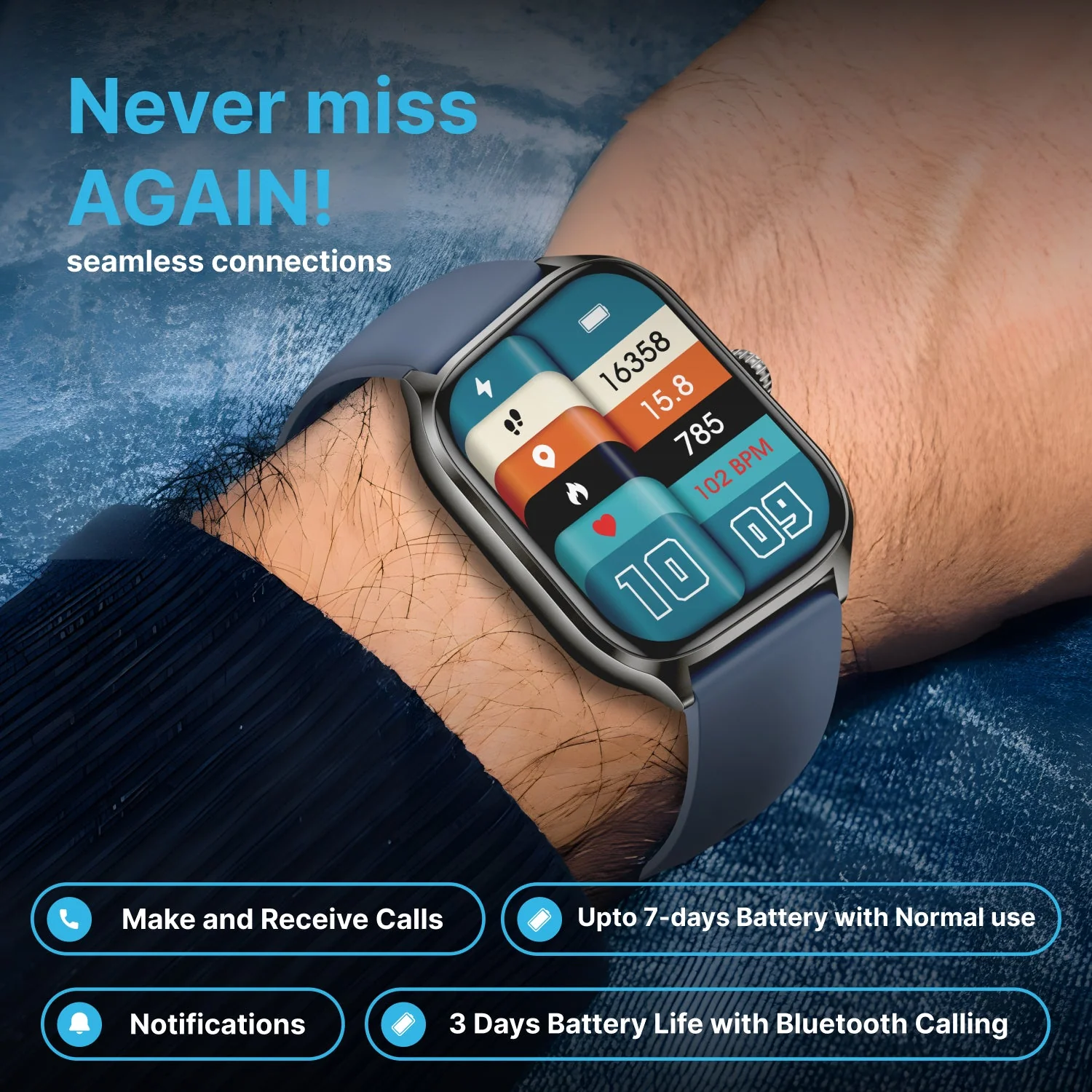 Timex iConnect Calling Max 2.01(5.1cm) Display with Functional Crown and BT Calling Smartwatch For Unisex - TWIXW1302T - Image 6