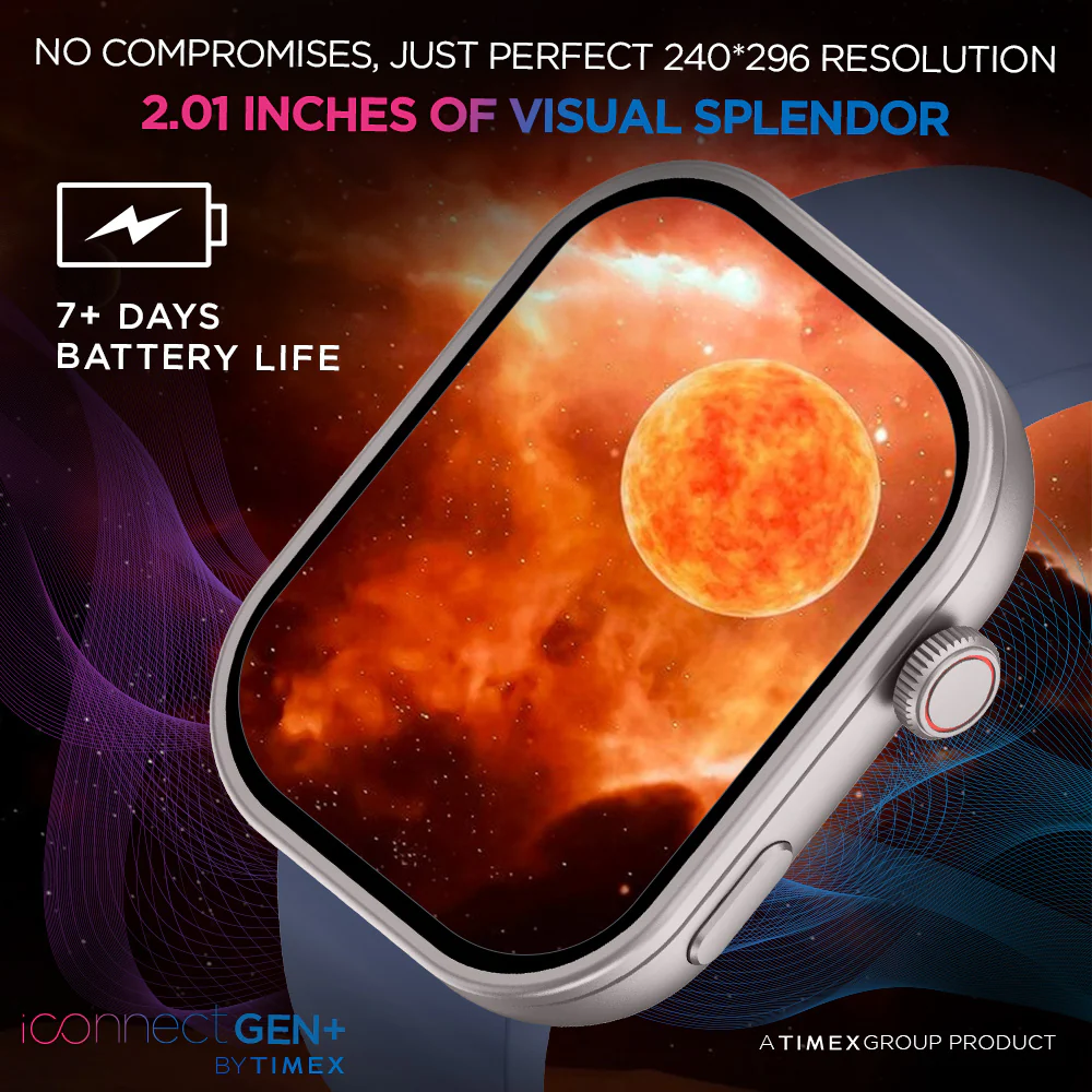 Timex iConnect Gen Smartwatch|2.01(5.10 cm) TFT Display with 240x296 Pixel Resolution|Rotational Crown|Single Sync Bluetooth Calling|AI Voice Assist|100 Sports Modes|200 Watchfaces|Upto 7 Days Battery(Normal Usage) - TWIXW300T - Image 3
