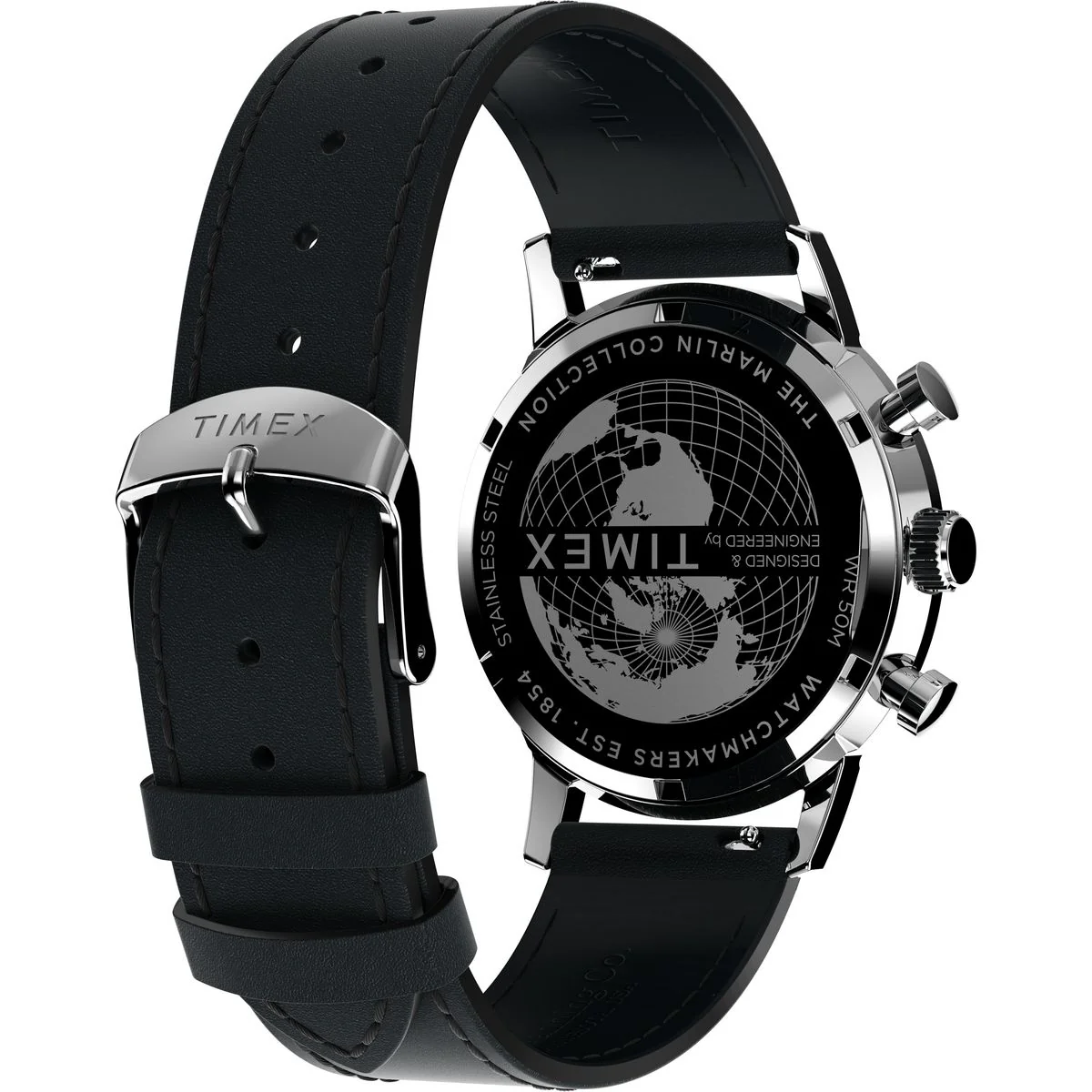 TIMEX Marlin Analog watch for man with Silver Round Dial & Black Leather Strap Band Water Resistant Men's Wrist Watches - TW2W10300UJ - Image 5
