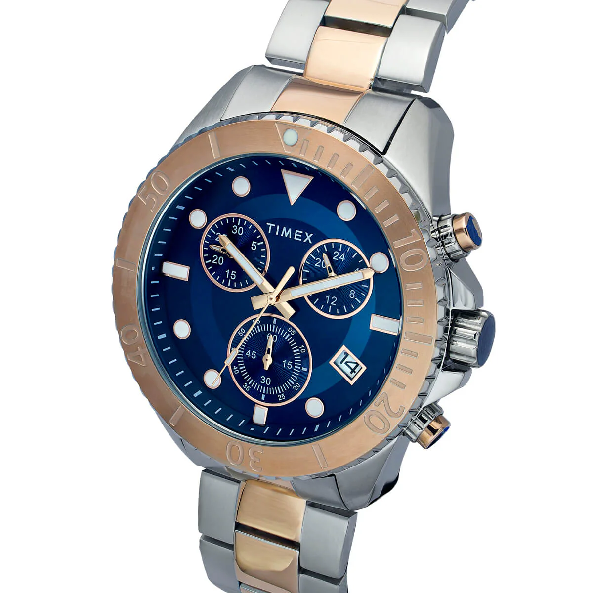 Timex E Class Men's Blue  Dial Round Case Chronograph Date Function Watch -TWEG20101 - Image 2