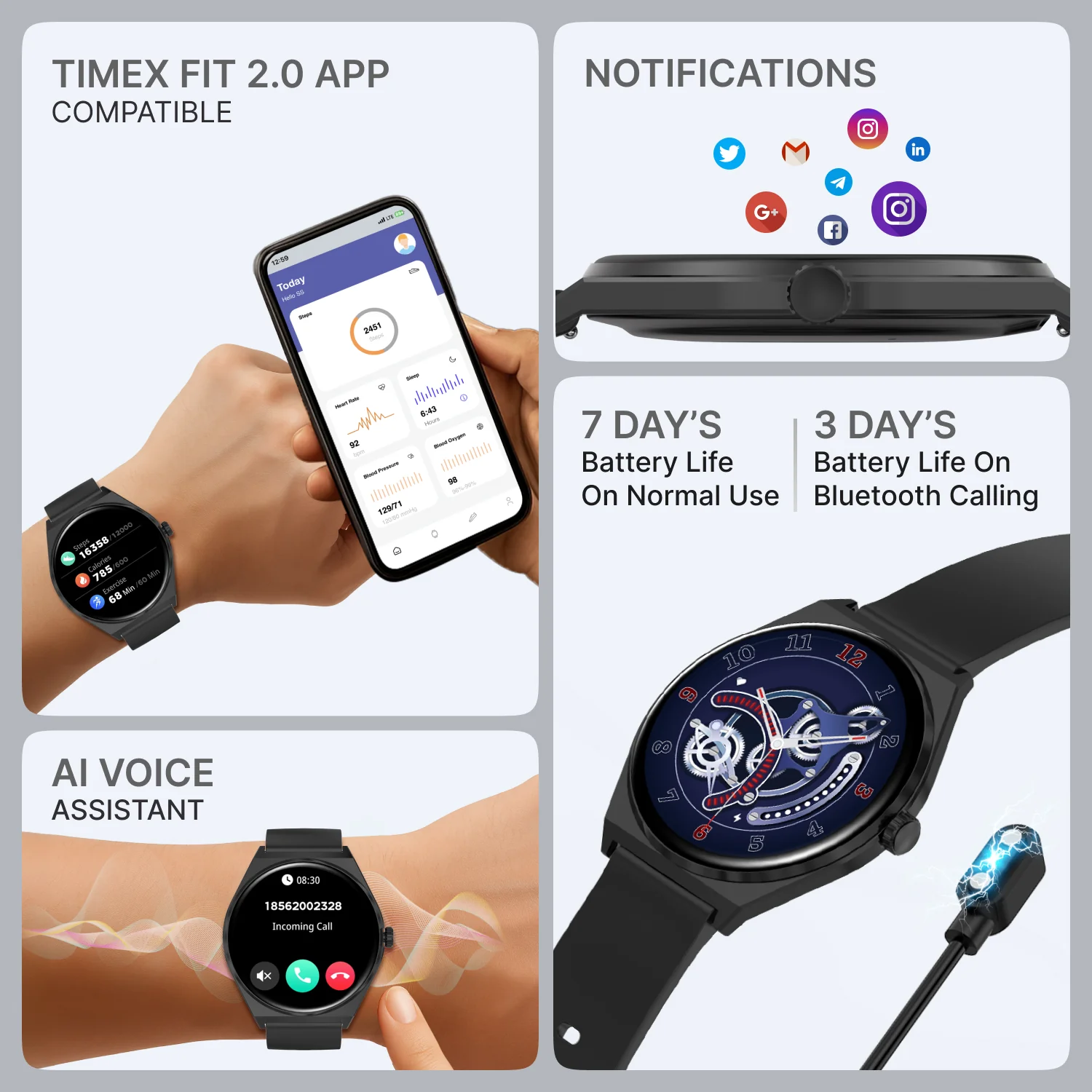 TIMEX Smart Neo 1.43 inches (3.6cm) AMOLED Display with  BT Calling Smartwatch for Unisex - TWTXW1200T - Image 4