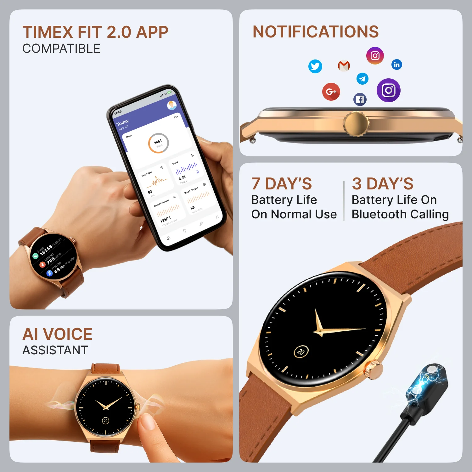 TIMEX Smart Neo 1.43 inches (3.6cm) AMOLED Display with  BT Calling Smartwatch for Unisex - TWTXW1201T - Image 4