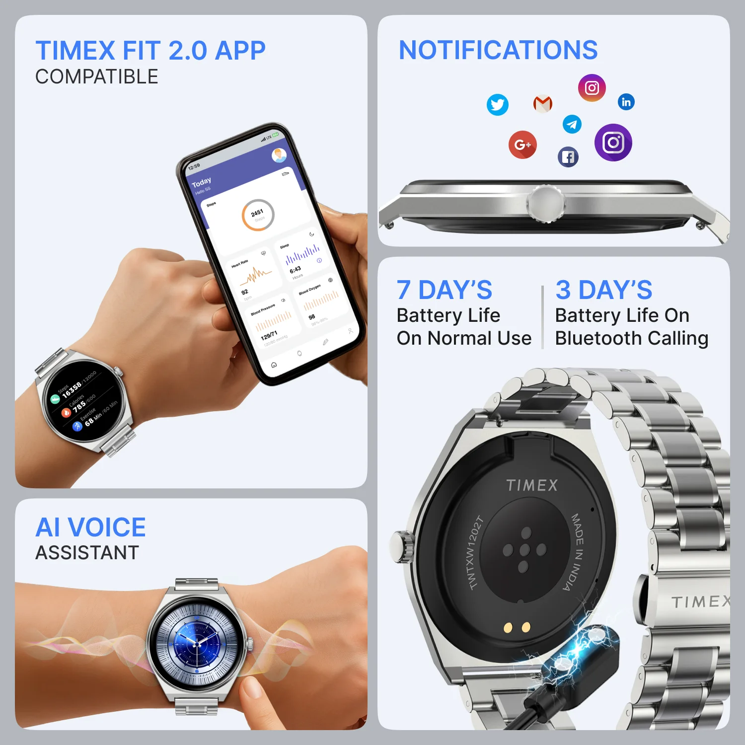 TIMEX Smart Neo 1.43 inches (3.6cm) AMOLED Display with  BT Calling Smartwatch for Unisex - TWTXW1202T - Image 4