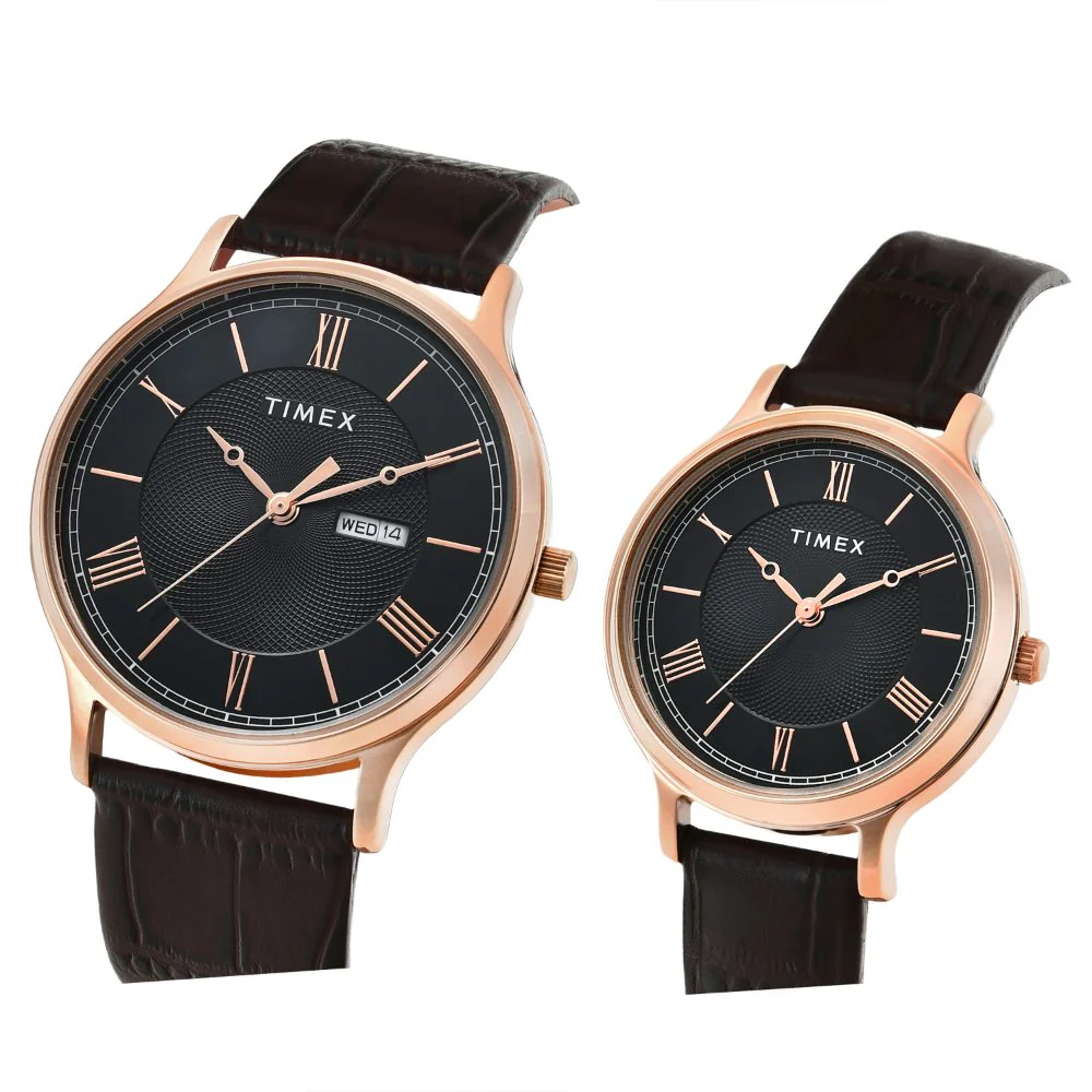Timex Pairs Black Round Analog Brass Dial Watch- TW00PR301 - Image 2