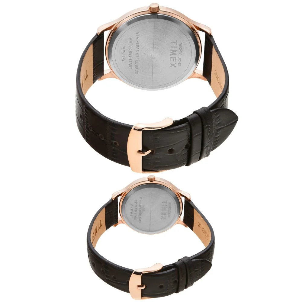 Timex Pairs Black Round Analog Brass Dial Watch- TW00PR301 - Image 5