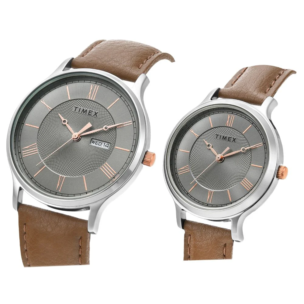 Timex Pairs Grey Round Analog Brass Dial Watch- TW00PR300 - Image 2