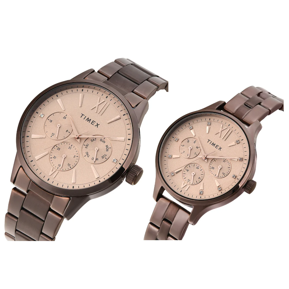 Timex Pairs Rose Gold Round Multifunction Dial Watch- TW00PR306 - Image 2