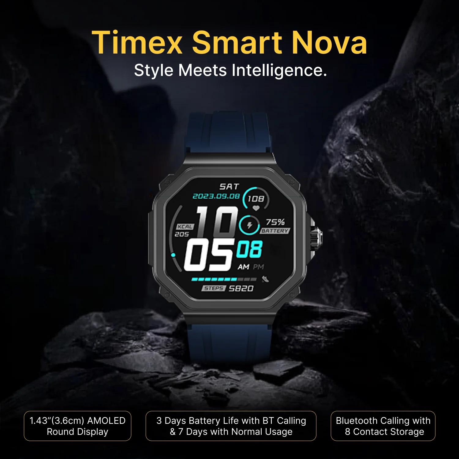 TIMEX Smart Nova 1.43 inches (3.6cm) AMOLED Display with Functional Crown and BT Calling Smartwatch for Unisex - TWTXW1001T - Image 7