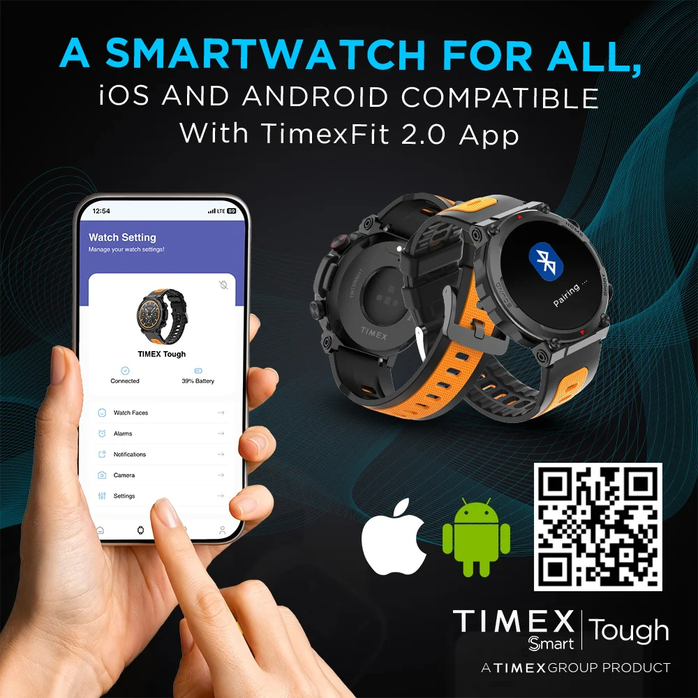 Timex Tough 1.43 inches Round AMOLED Rugged Smartwatch with 466x466 Pixel Resolution| Functional Crown|Bluetooth Calling| Metallic Body|Always On Display|AI Voice Assist|100 Sports Modes|100 Watchfaces|Upto 7 Days Battery(Normal Usage) - TWTXW601T - Image 2