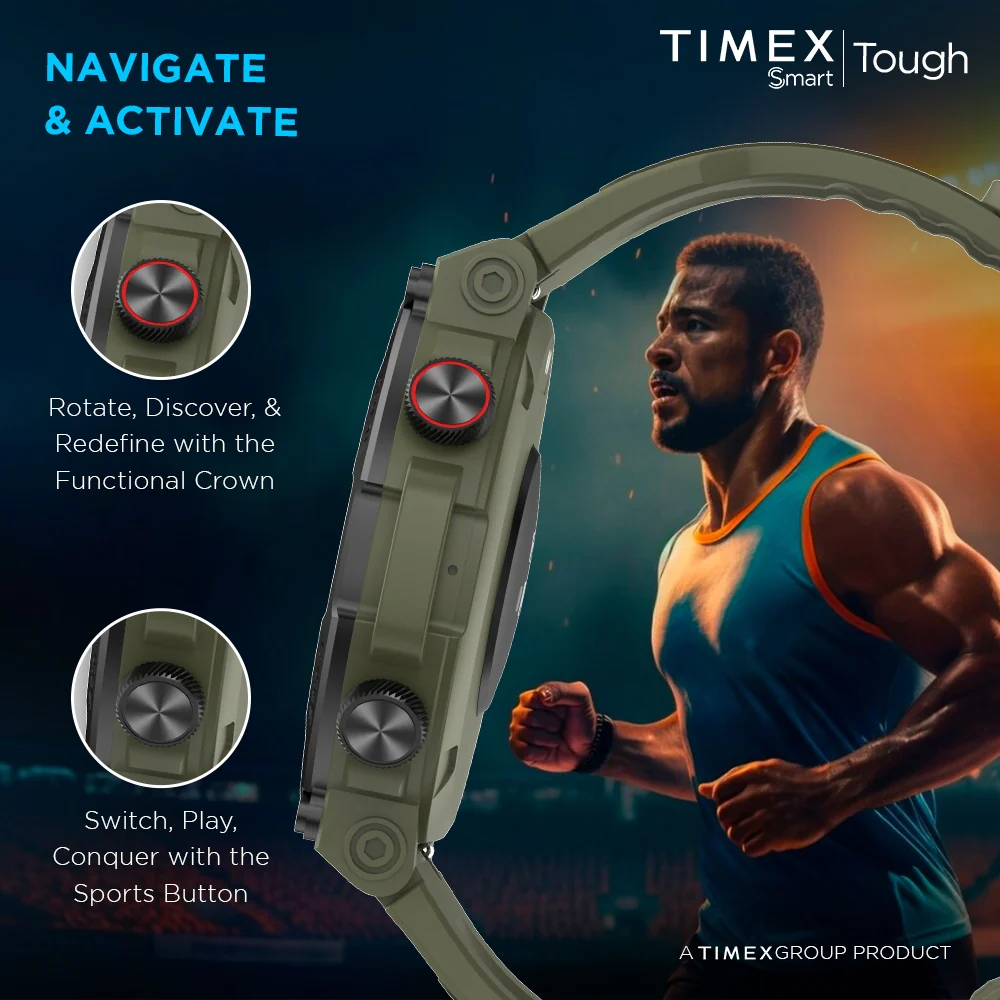 Timex Tough 1.43 inches Round AMOLED Rugged Smartwatch with 466x466 Pixel Resolution| Functional Crown|Bluetooth Calling| Metallic Body|Always On Display|AI Voice Assist|100 Sports Modes|100 Watchfaces|Upto 7 Days Battery(Normal Usage) - TWTXW600T - Image 12