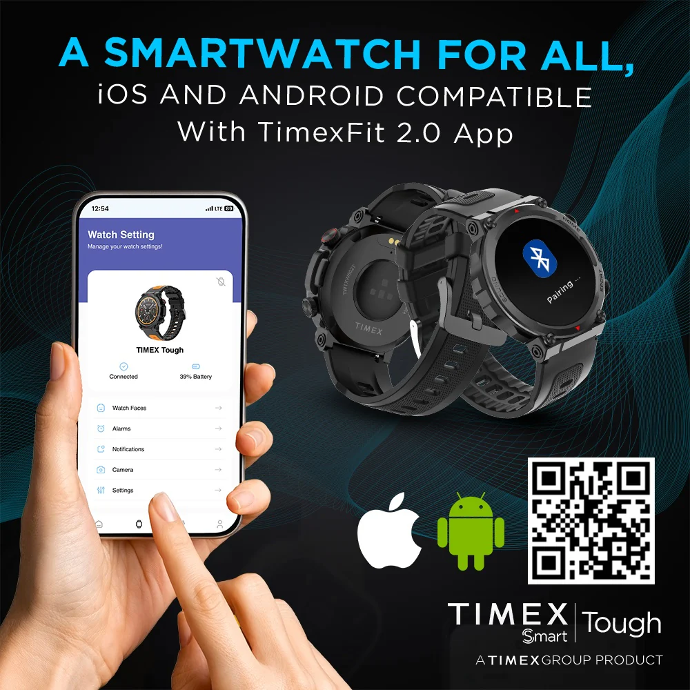 Timex Tough 1.43 inches Round AMOLED Rugged Smartwatch with 466x466 Pixel Resolution| Functional Crown|Bluetooth Calling| Metallic Body|Always On Display|AI Voice Assist|100 Sports Modes|100 Watchfaces|Upto 7 Days Battery(Normal Usage) - TWTXW602T - Image 2