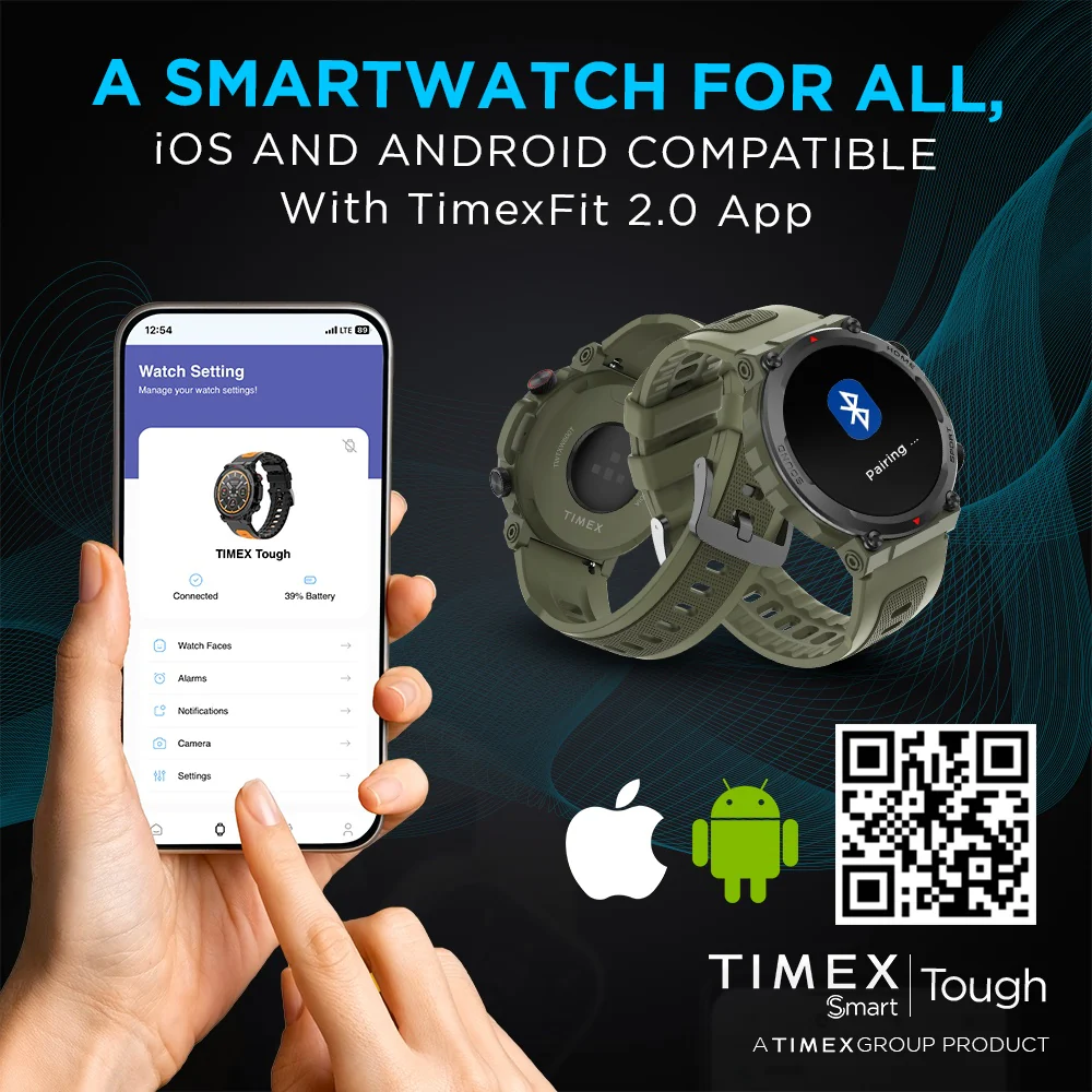 Timex Tough 1.43 inches Round AMOLED Rugged Smartwatch with 466x466 Pixel Resolution| Functional Crown|Bluetooth Calling| Metallic Body|Always On Display|AI Voice Assist|100 Sports Modes|100 Watchfaces|Upto 7 Days Battery(Normal Usage) - TWTXW600T - Image 2