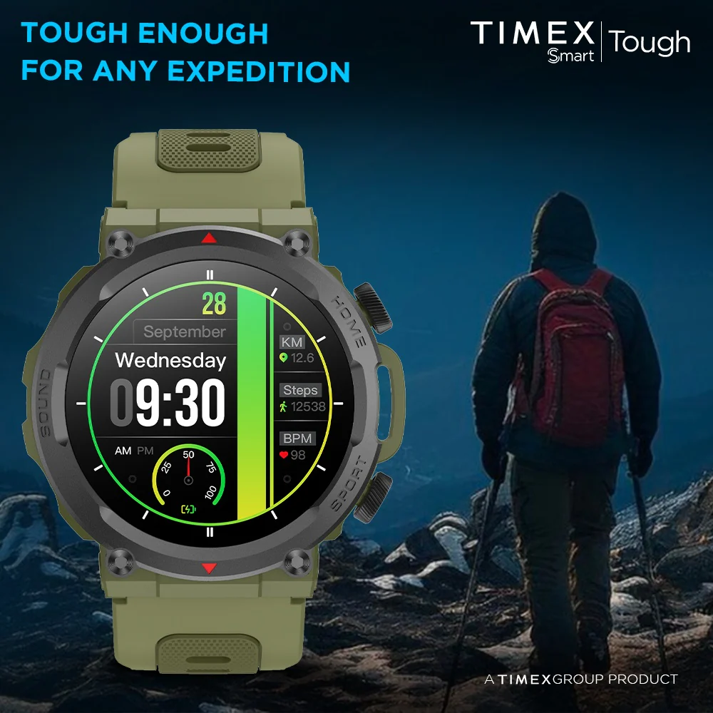 Timex Tough 1.43 inches Round AMOLED Rugged Smartwatch with 466x466 Pixel Resolution| Functional Crown|Bluetooth Calling| Metallic Body|Always On Display|AI Voice Assist|100 Sports Modes|100 Watchfaces|Upto 7 Days Battery(Normal Usage) - TWTXW600T - Image 3