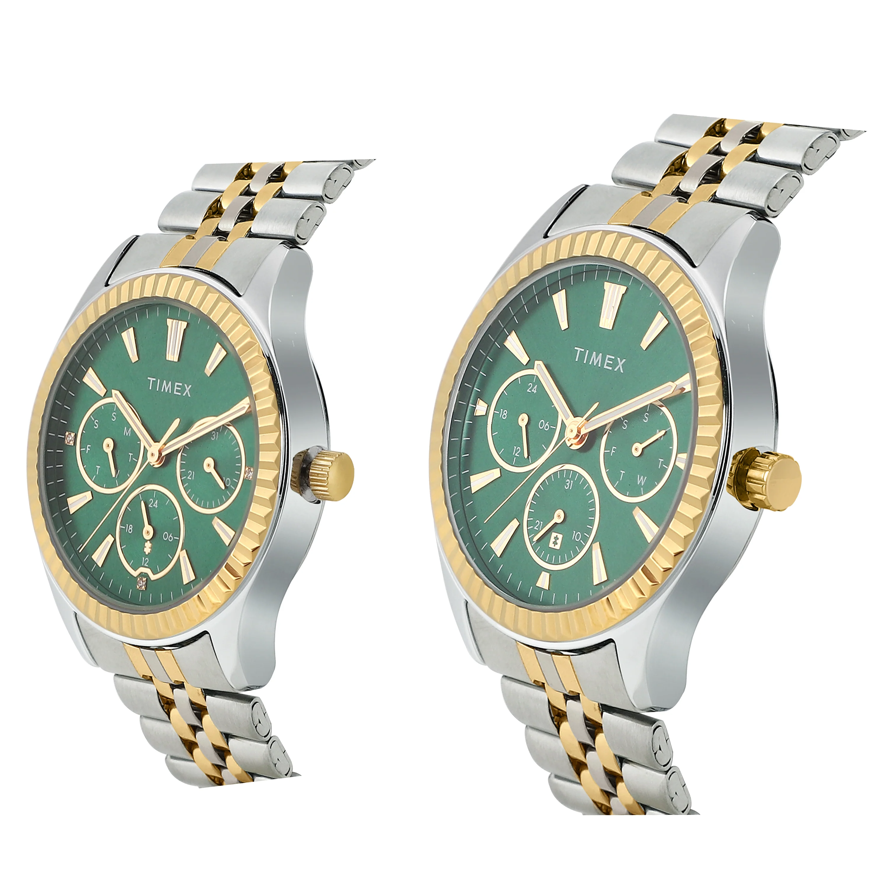 TIMEX Unisex Green Round Dial Analog Pair Watch - TW0PRE002 - Image 2