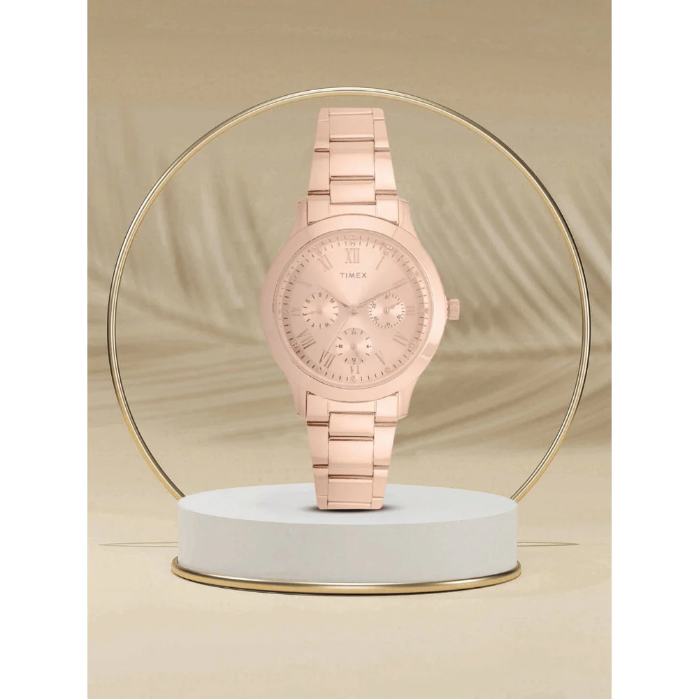 Timex Fashion Women's Rose Gold Dial Round Case Multifunction Function Watch -TW000Q810 - Image 6