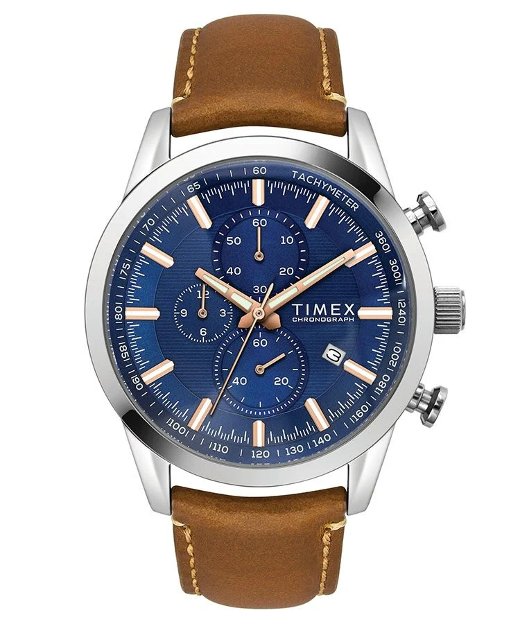 Timex E Class Men's Blue Dial Round Case Chronograph Function Watch -TWEG17601 - Image 2