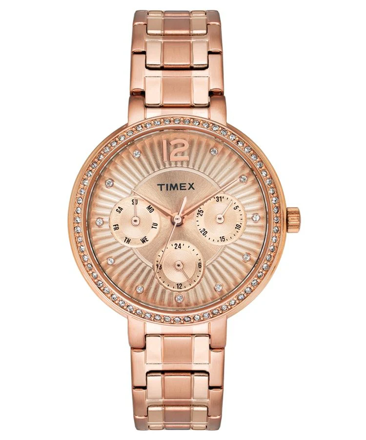 Timex E Class Women's Rose Gold Dial Round Case Multifunction Function Watch -TWEL11904 - Image 2