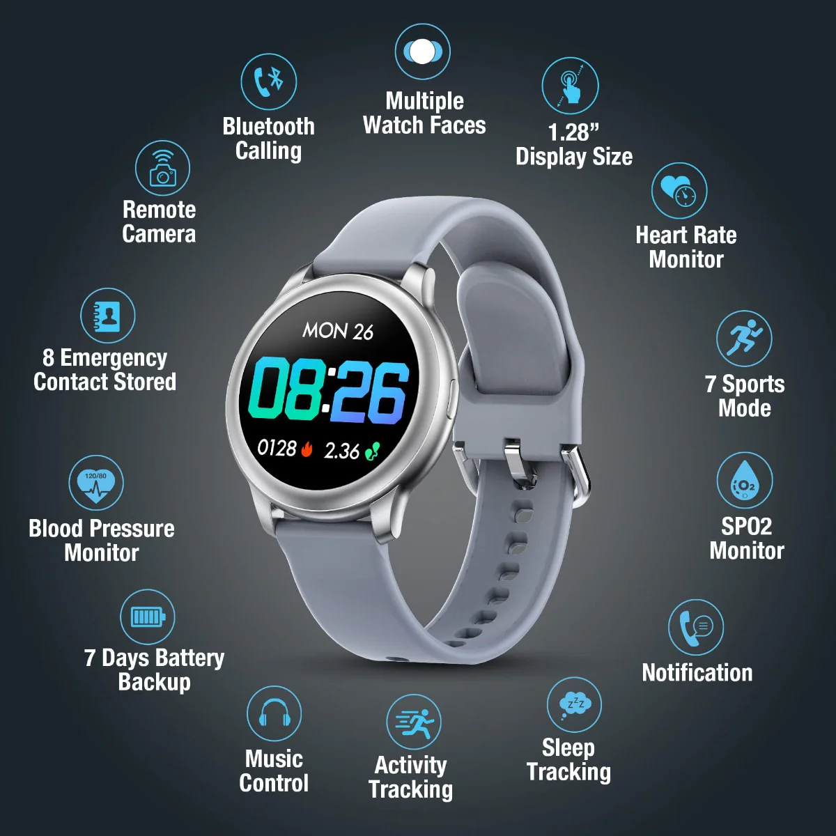 Timex Unisex Smart Fit 2.0 Dial Round Case Bluetooth Calling, Full Touch, Activity Tracking, HRM, SPO2, Blood Pressure, Multiple Watch Faces, 7 Sports Mode Smart Watch -TWTXW202T - Image 9